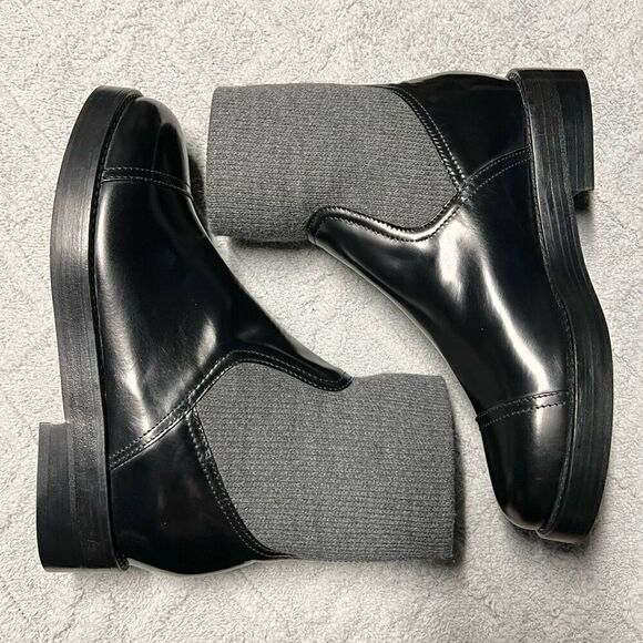J.Crew Rib-cuff boots in Italian leather Black Gray Size 7.5 NWB - Picture 8 of 14